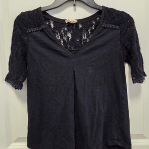 Women's Black Blouse with Lace Sleeves
